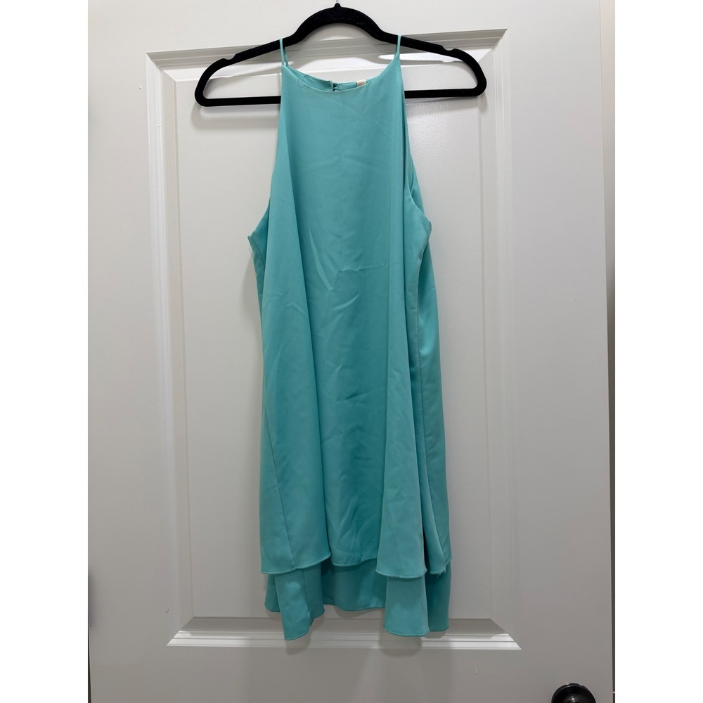 Tyche Aqua Turquoise Halter Neck Tiered Mini Dress Sleeveless Size M USA